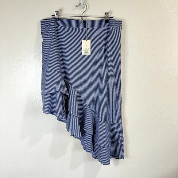 NWT A New Day Blue White Striped Skirt Size 16 Asymmetrical Ruffle - Picture 2 of 10